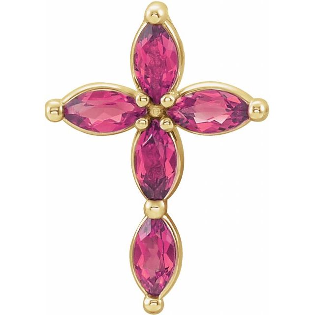 14K Yellow Gold Natural Pink Tourmaline Cross Pendant