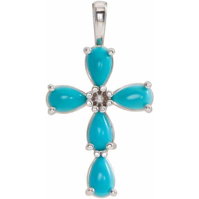 Platinum Natural Turquoise Cabochon Cross Pendant