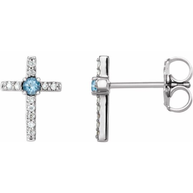 Platinum Natural Aquamarine & .05 CTW Natural Diamond Cross Earrings