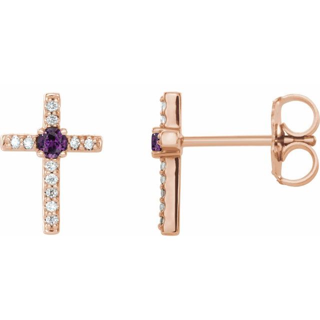 14K Rose Gold Natural Alexandrite & .05 CTW Natural Diamond Cross Earrings
