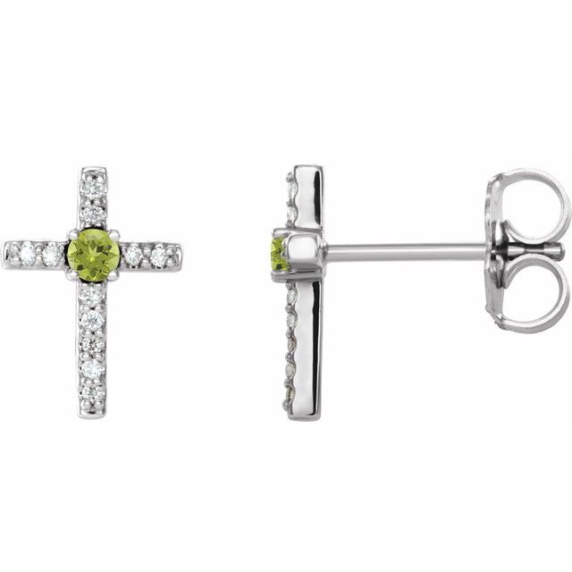 14K White Gold Natural Peridot & .05 CTW Natural Diamond Cross Earrings