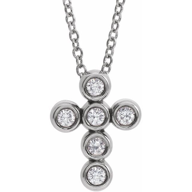 14K White Gold 1/6 CTW Natural Diamond Cross 16-18" Necklace