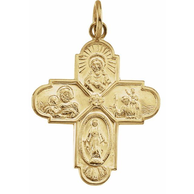 14K Yellow Gold 24.5x21.5 mm Four-Way Cross Medal