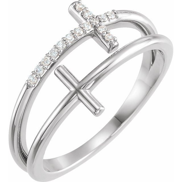 14K White Gold .06 CTW Natural Diamond Sideways Cross Ring