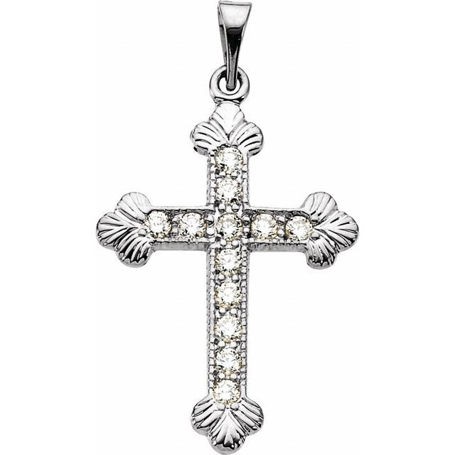 14K White Gold 1/4 CTW Natural Diamond Cross Pendant