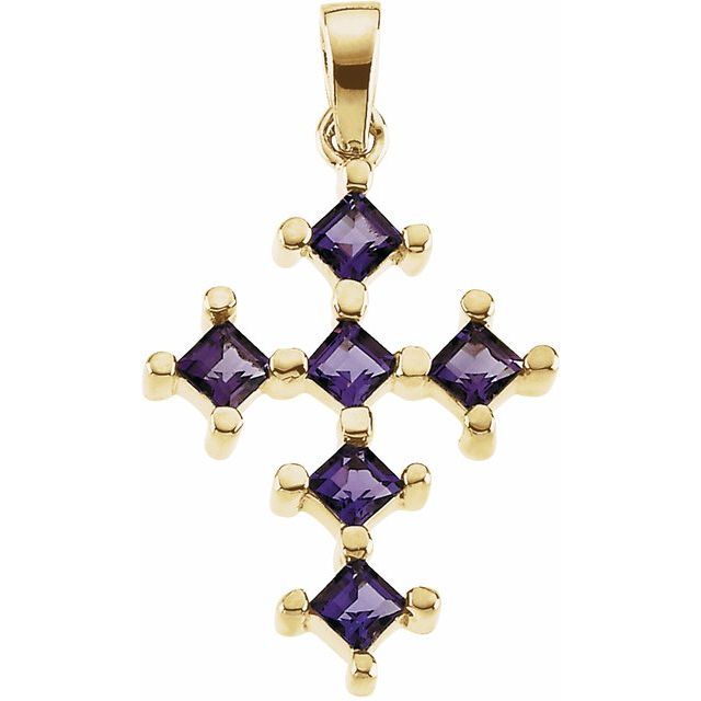 14K Yellow Gold Natural Amethyst Cross