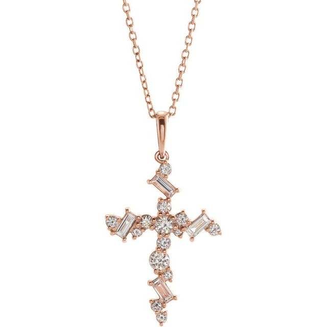 14K Rose Gold 1/2 CTW Natural Diamond Scattered Cross 16-18" Necklace