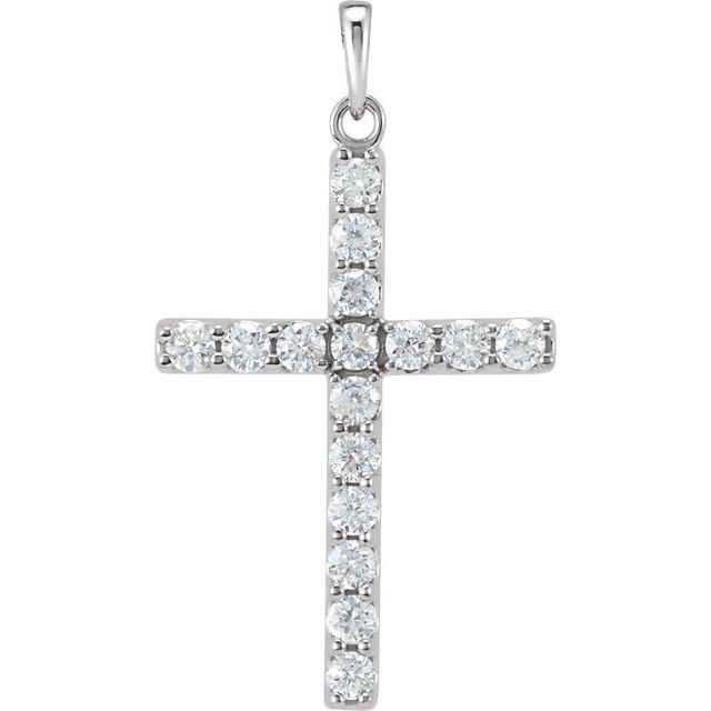 14K White Gold 1 CTW Natural Diamond Cross Pendant