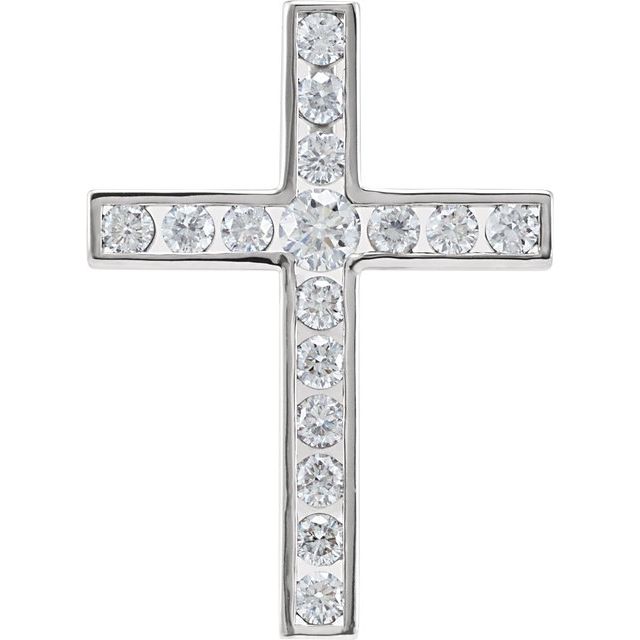 14K White Gold 3/4 CTW Natural Diamond Cross Pendant