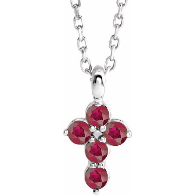 Sterling Silver Natural Ruby Cross 16-18" Necklace