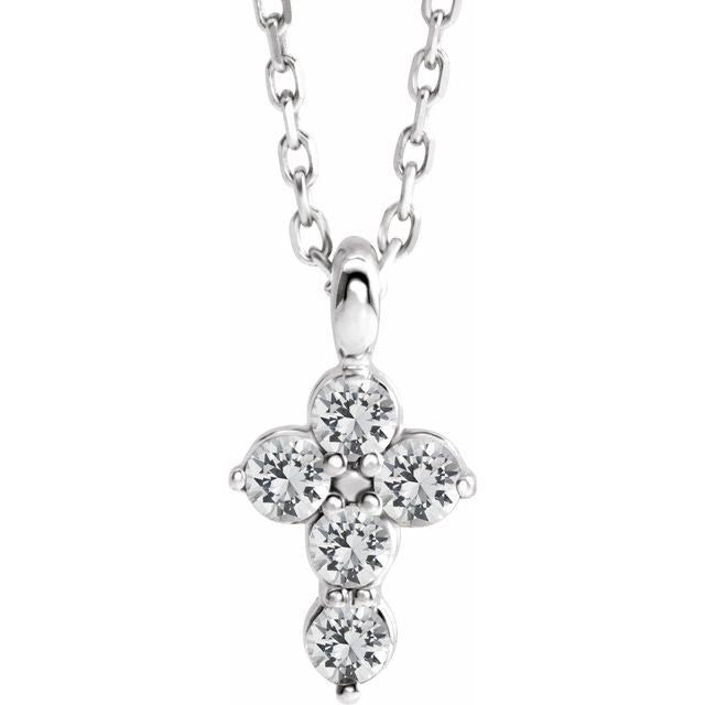 Sterling Silver Natural White Sapphire Cross 16-18" Necklace