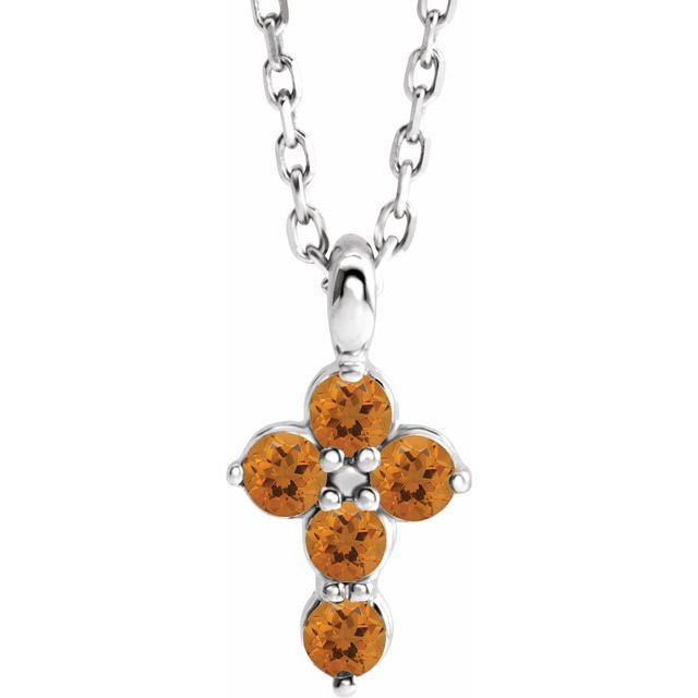 Platinum Natural Citrine Cross 16-18" Necklace