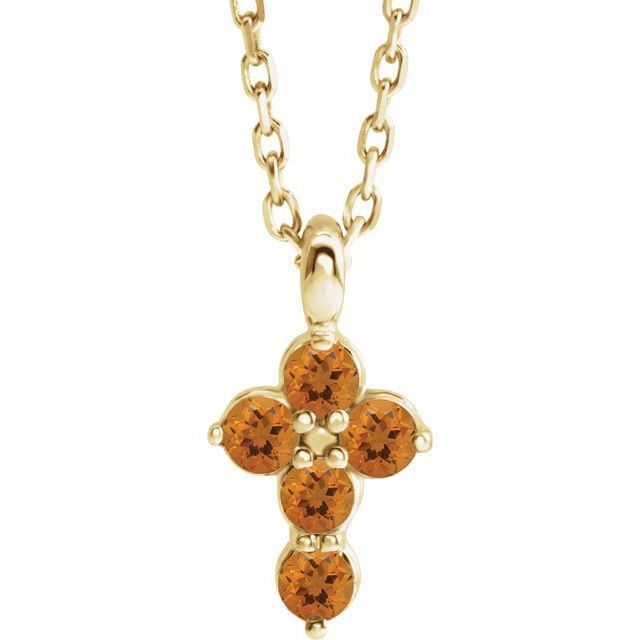 14K Yellow Gold Natural Citrine Cross 16-18" Necklace