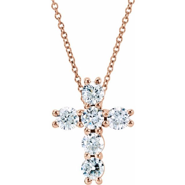 14K Rose Gold 1 3/8 CTW Natural Diamond Cross 18" Necklace