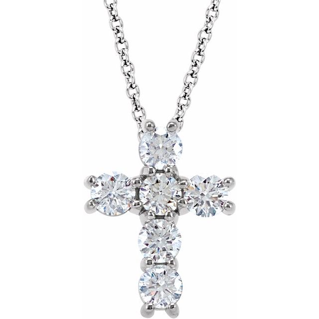 14K White Gold 3/4 CTW Natural Diamond Cross 18" Necklace