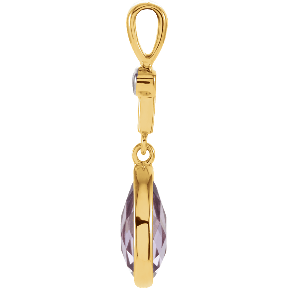 Exquisite Amethyst & Diamond Teardrop Pendant in 14K Yellow Gold
