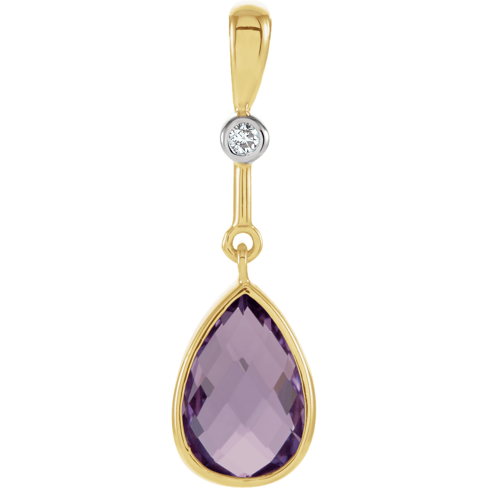 Exquisite Amethyst & Diamond Teardrop Pendant in 14K Yellow Gold