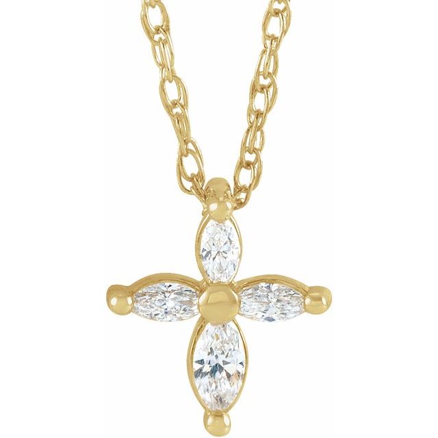 14K Yellow Gold 1/6 CTW Natural Diamond Cross 16" Necklace