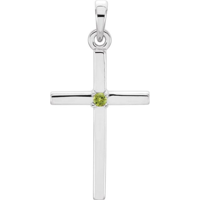 14K White Gold Natural Peridot Cross Pendant