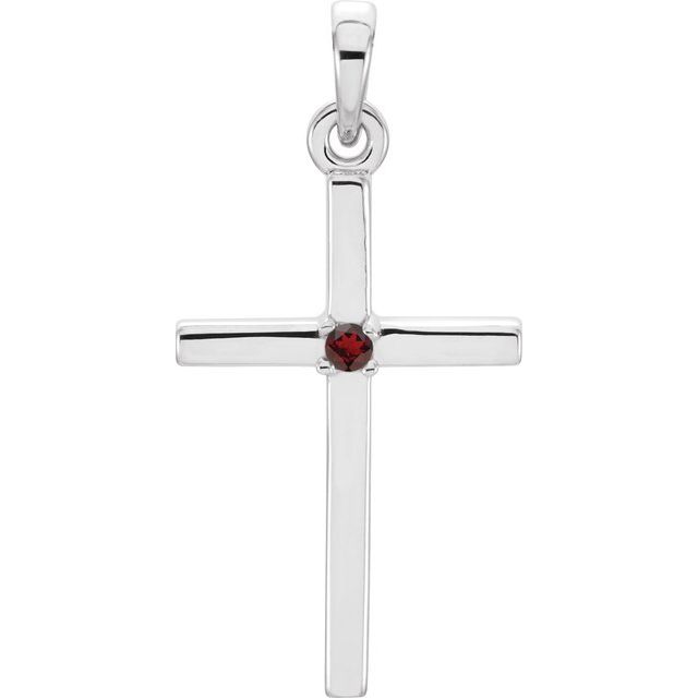 14K White Gold Natural Mozambique Garnet Cross Pendant