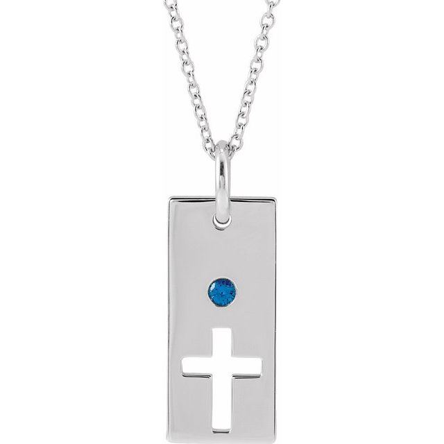 Sterling Silver Natural Blue Sapphire Cross Bar 16-18" Necklace