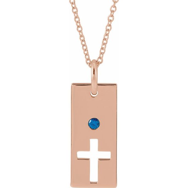 14K Rose Gold Natural Blue Sapphire Cross Bar 16-18" Necklace