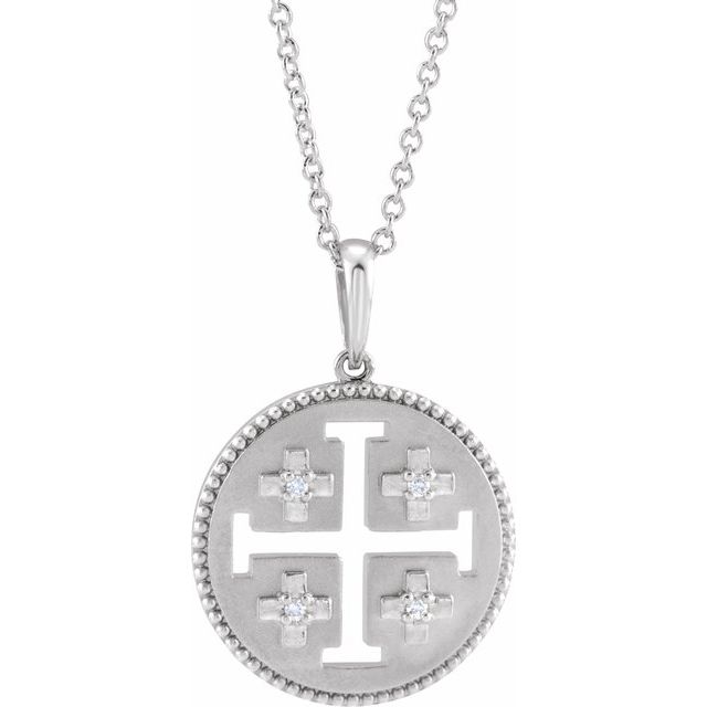 Platinum .025 CTW Natural Diamond Jerusalem Cross 16-18" Necklace