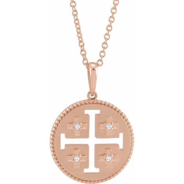 14K Rose Gold .025 CTW Natural Diamond Jerusalem Cross 16-18" Necklace