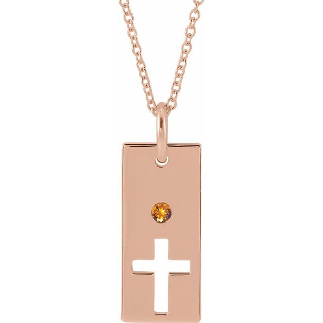 14K Rose Gold Natural Citrine Cross Bar 16-18" Necklace