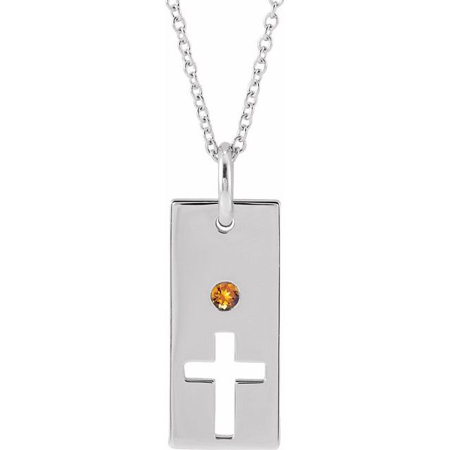 Sterling Silver Natural Citrine Cross Bar 16-18" Necklace