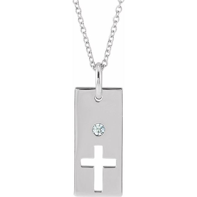 Sterling Silver .03 CT Natural Diamond Cross Bar 16-18" Necklace