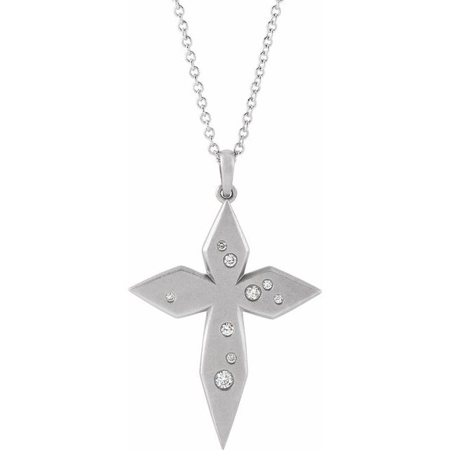 14K White Gold .08 CTW Natural Diamond Cross 16-18" Necklace