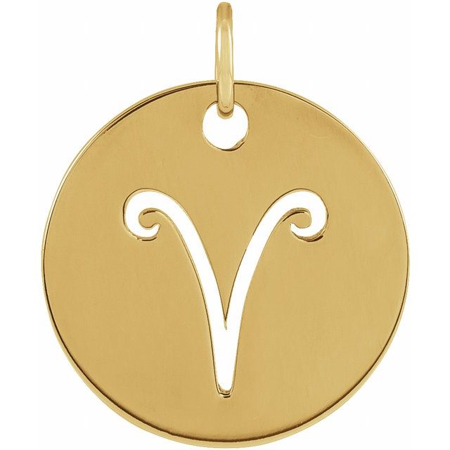 14K Yellow Gold 16.5 mm Aries Zodiac Disc Charm/Pendant