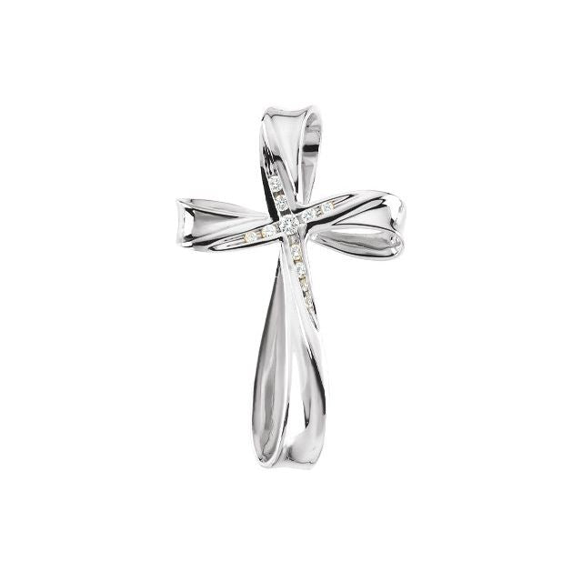14K White Gold 1/10 CTW Natural Diamond Cross Pendant