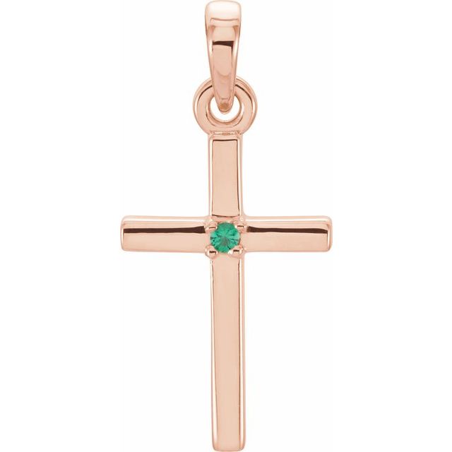 14K Rose Gold Natural Emerald Cross Pendant