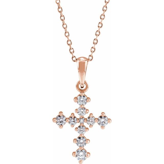 14K Rose Gold 3/8 CTW Natural Diamond Cross 16-18" Necklace