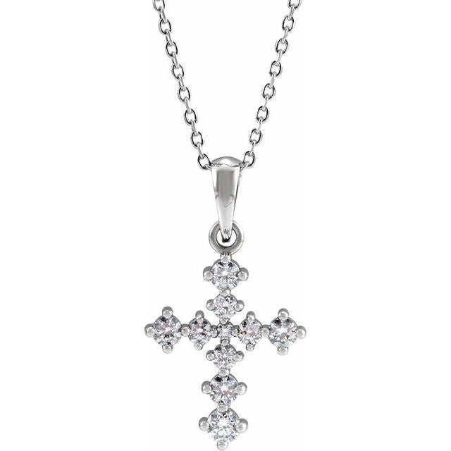 14K White Gold 3/8 CTW Natural Diamond Cross 16-18" Necklace