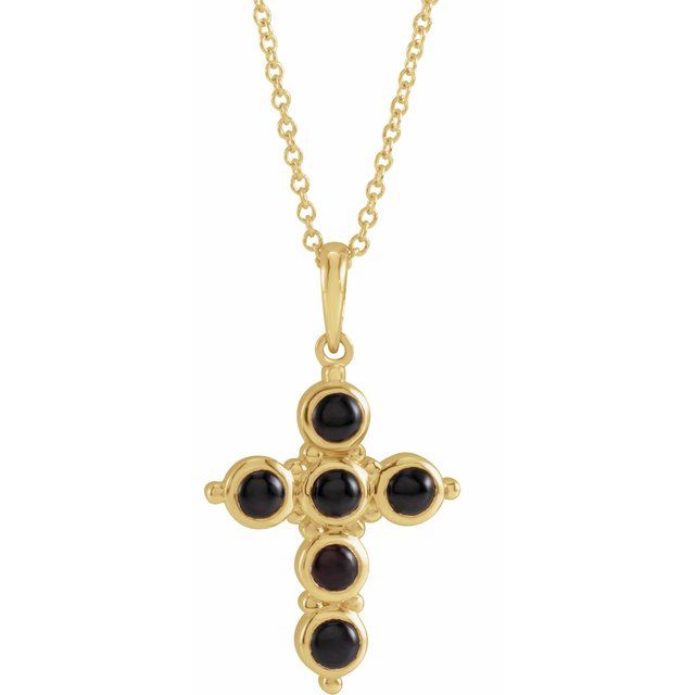 14K Yellow Gold Natural Black Onyx Cross 16-18" Necklace