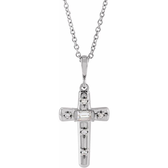 14K White Gold 1/8 CTW Natural Diamond Cross 18" Necklace