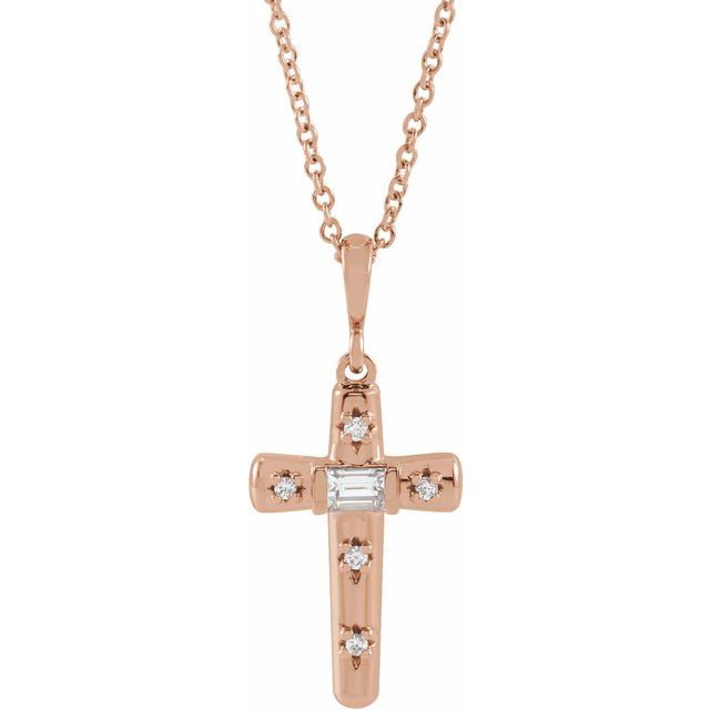 14K Rose Gold 1/8 CTW Natural Diamond Cross 18" Necklace