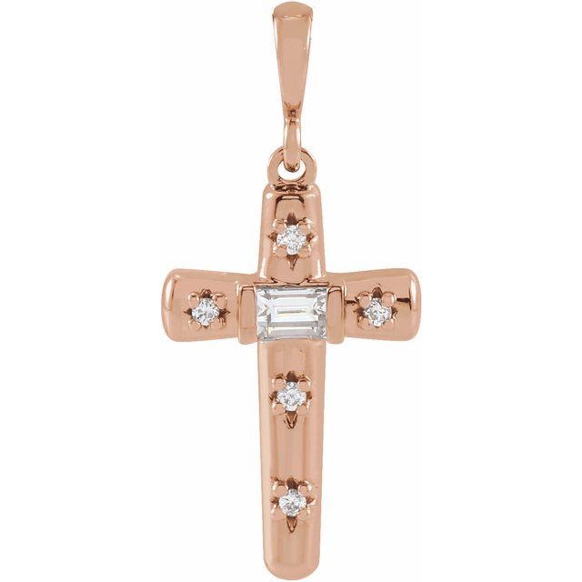14K Rose Gold 1/8 CTW Natural Diamond Cross Pendant
