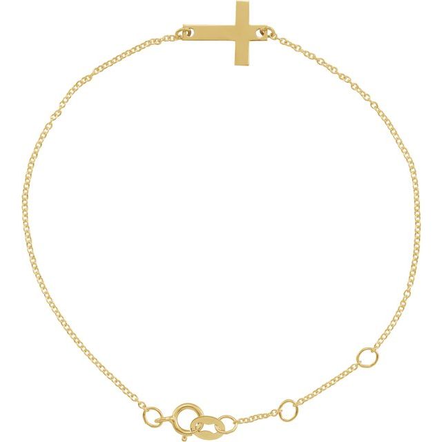 14K Yellow Gold Engravable Cross 6 1/2-7 1/2" Bracelet