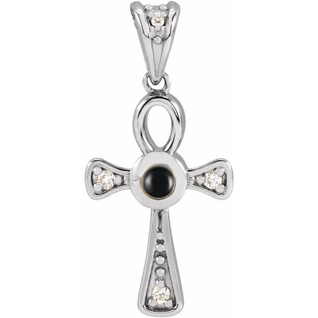 Sterling Silver Natural Onyx & .04 CTW Natural Diamond Ankh Cross Pendant
