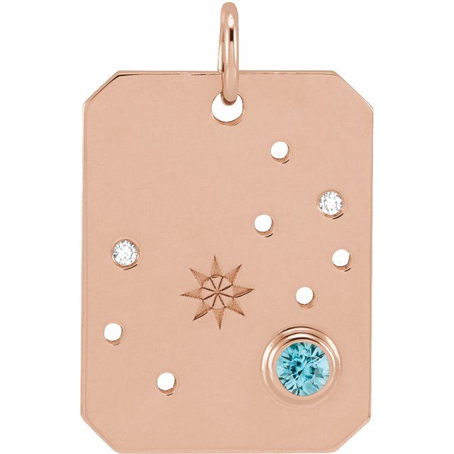 14K Rose Gold Natural Blue Zircon & .01 CTW Natural Diamond Scorpio Constellation Pendant