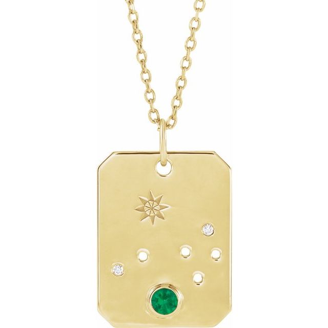 14K Yellow Gold Natural Emerald & .01 CTW Natural Diamond Aries Constellation 16-18" Necklace