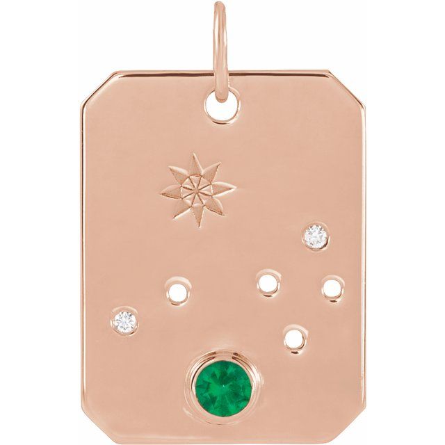 14K Rose Gold Natural Emerald & .01 CTW Natural Diamond Aries Constellation Pendant