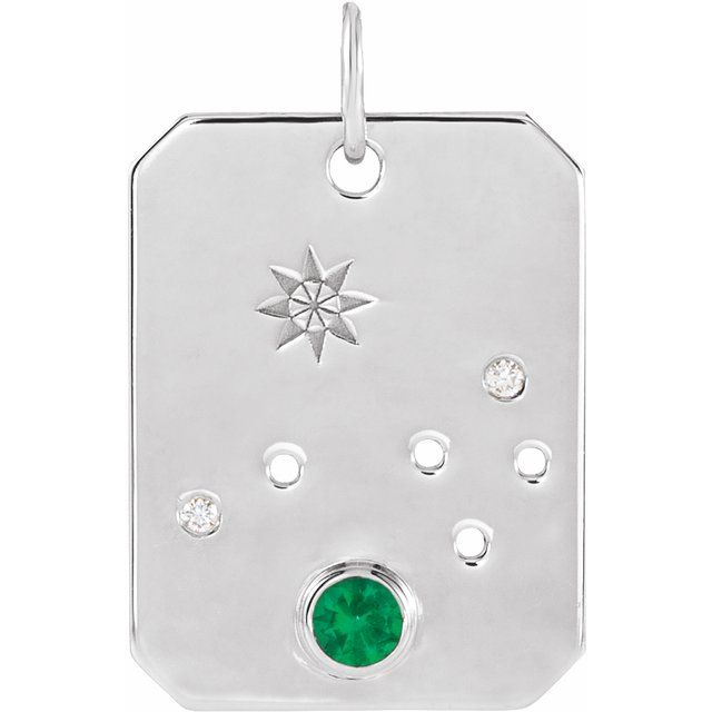 Sterling Silver Natural Emerald & .01 CTW Natural Diamond Aries Constellation Pendant