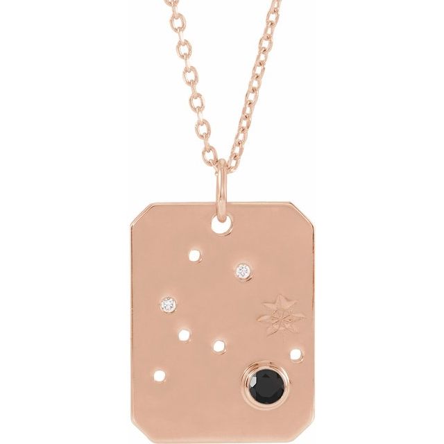 14K Rose Gold Natural Black Spinel & .01 CTW Natural Diamond Aquarius Constellation 16-18" Necklace