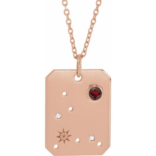 14K Rose Gold Natural Mozambique Garnet & .01 CTW Natural Diamond Pisces Constellation 16-18" Necklace