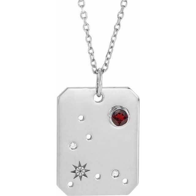 Platinum Natural Mozambique Garnet & .01 CTW Natural Diamond Pisces Constellation 16-18" Necklace